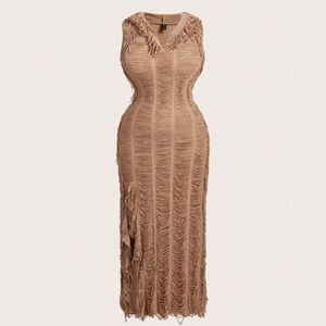 SHEIN ICON Plus Size Women's Sleeveless Distressed Hooded Dress